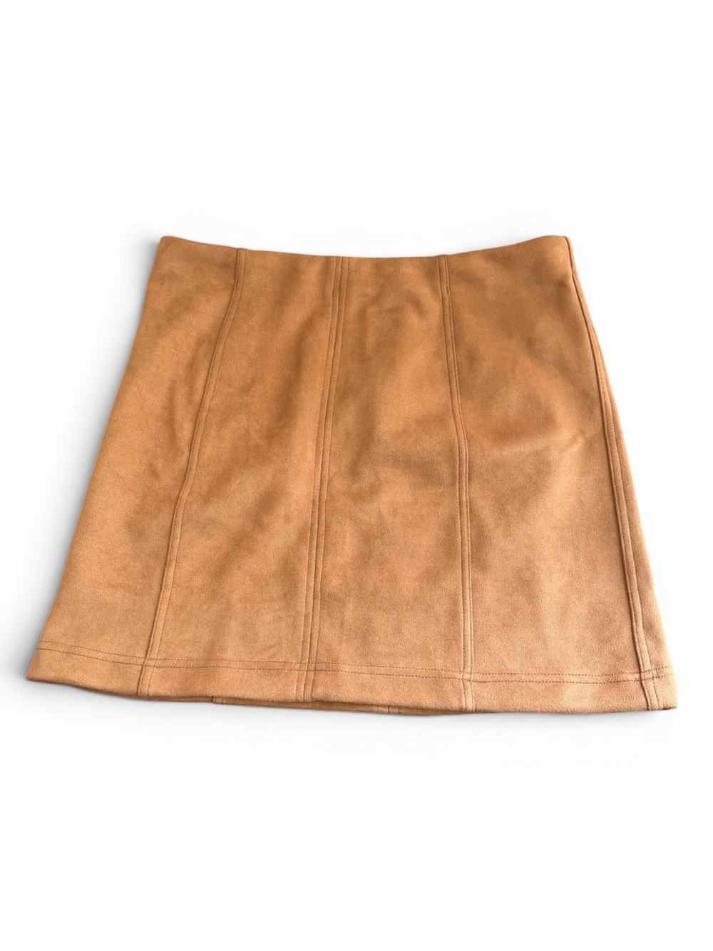 Shinestar Tan Faux Suede Panel A-Line Mini Skirt